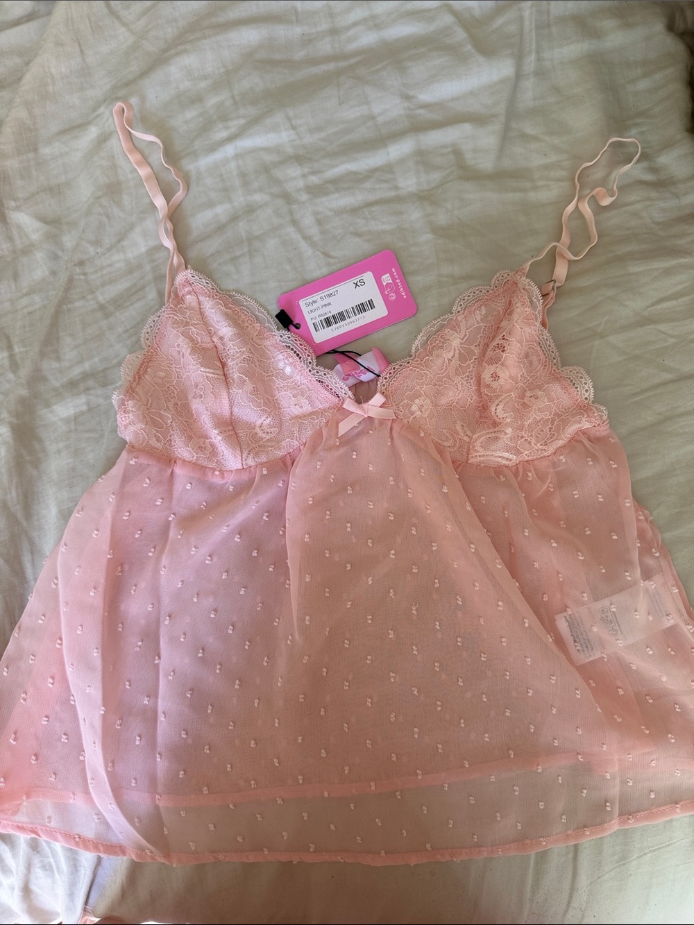 Edikted Pale Pink Lace & Dotted Mesh Chemise